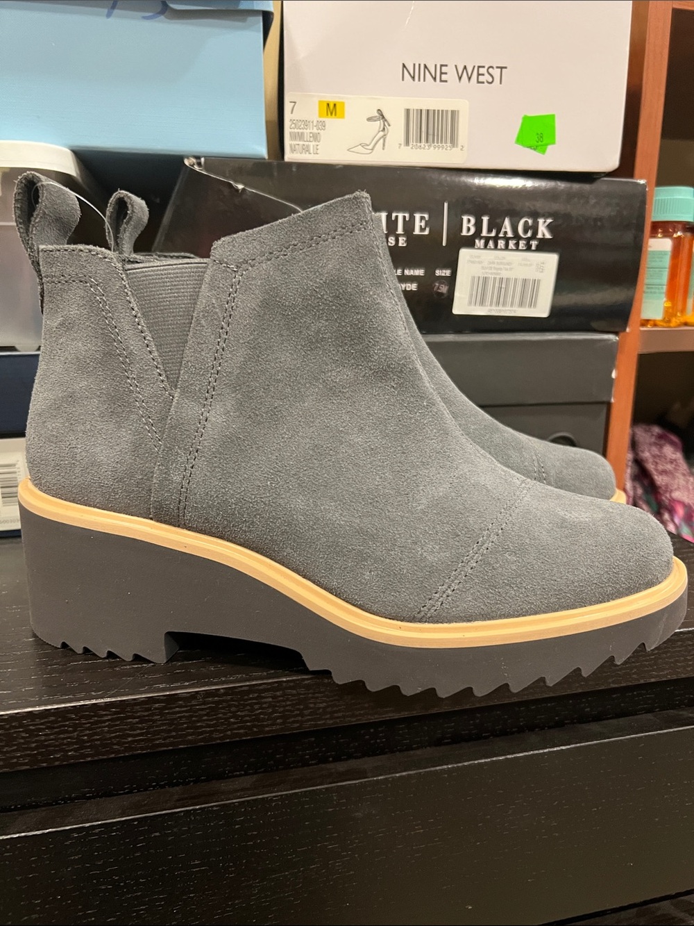 TOMS Women's Gray Suede Wedge Bootie